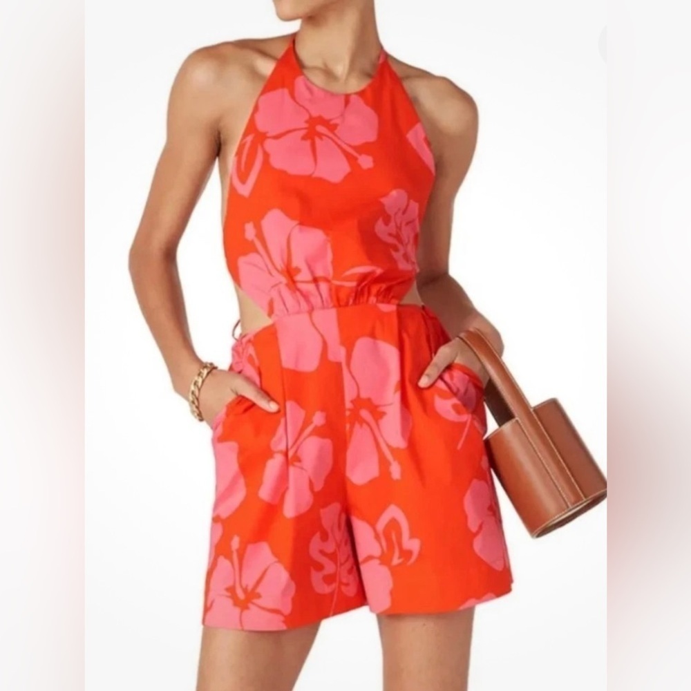 Staud Georgia Halter Neck Floral Print Romper 4